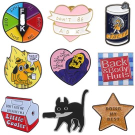 9PC Funny Enamel Pins for Backpacks Cool Hat Pins Cute Enamel Pins Aesthetic for Sambas Jacket Lapel Badges, Fun Enamel Brooch Pins Set, Birthday Christmas Festival Gift for Adult Teens Girls Boys,