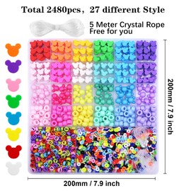 2480pcs Mouse Head Polymer Clay Beads Charms for Bracelets Making Kit Cute Fun Charms Beads Friendship Bracelet Making DIY Arts Crafts Birthday Gifts Toys for Kids Girls