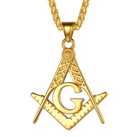 FaithHeart Masonic Necklace for Men, Customize Available Freemason Compass Symbol 14K Gold Plated Free and Accepted Masons Pendant Jewelry with Gift Packaging-Gold