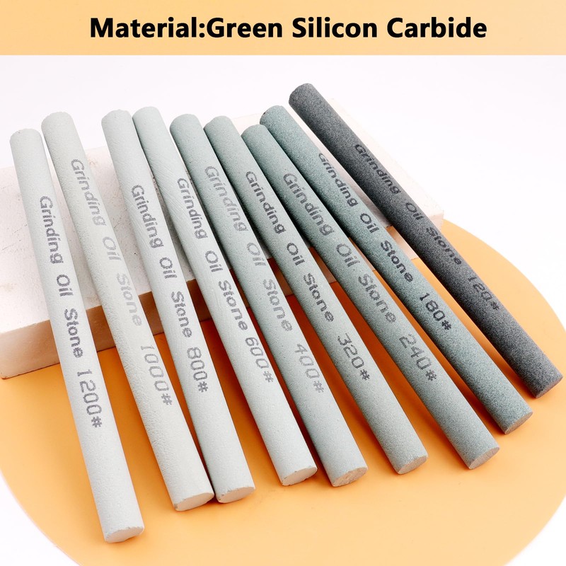LWCUSNJ 9pcs Round Green Carbon Sharpening Stone Sticks Set, Green