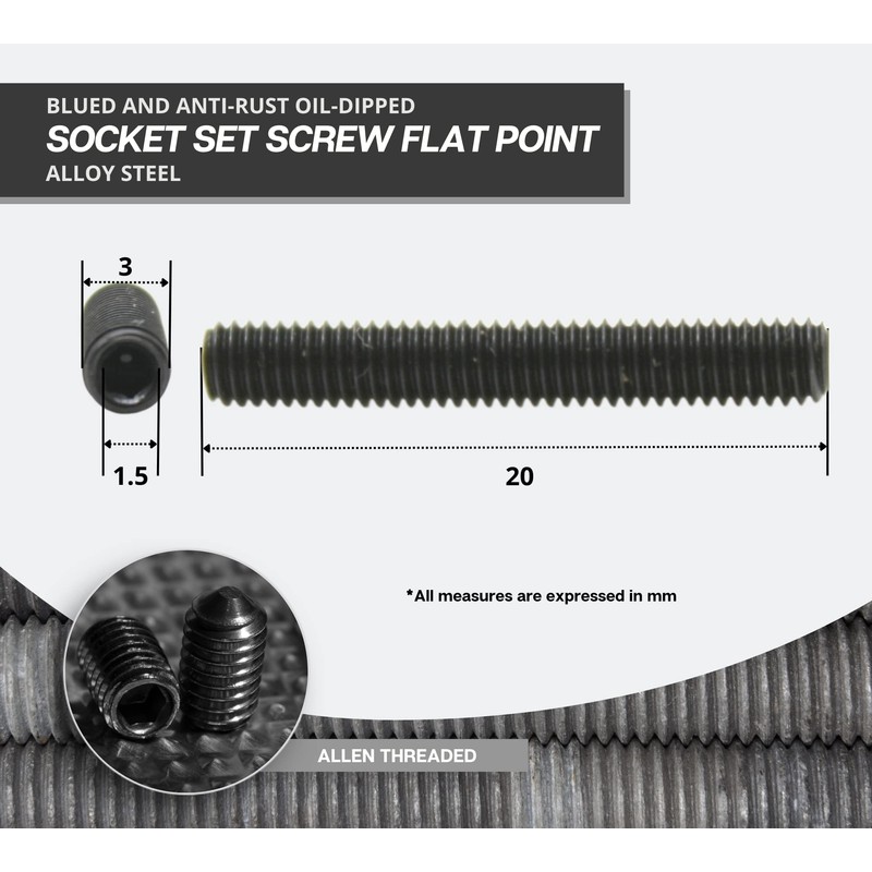 DOJA Industrial | Allen Threaded Metric Headless Screws | M3