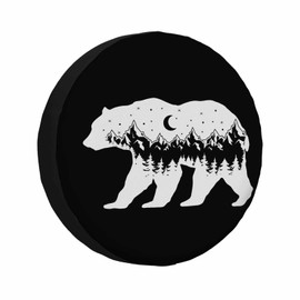 MIYASANG Bear Silhouette Spare Tire Cover Wild Bear Mountains Adventure Trekking Moon Star Sky Scenery Weatherproof Universal Wheel Protectors Camper Tire Covers for Trailer Rv Travel(17 inch)