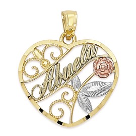 10k Real Solid Tricolor Gold Abuela Pendant for Necklace, Heart Jewelry, Spanish Mother's Day Gift for Grandma