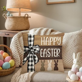 HLCYGJIN Easter Pillow Covers 18x18 inch Happy Easter Hunny Bunny Throw Pillow Covers Bunny Spring Cushion Case for Sofa Couch Bedroom Holiday Festivals Home Decor 16