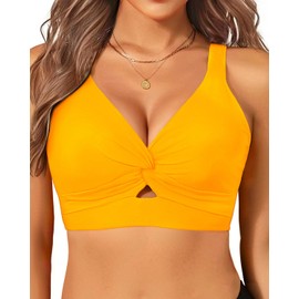 parte superior de bikini para mujer, solo con parte superior de apoyo, traje de baño con busto grande, parte superior de baño 2025 recortada, Amarillo, Small