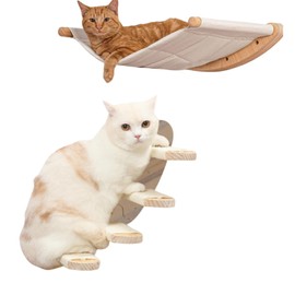 3MNSCD Cat Hammock Wall Mounted Cat Shelf with Steps - Cat Wall Shelves and Perches for Sleeping, Playing, Climbing Cat Bed & Furniture for Large Cats or Kitty Wall Cat Bed (4 Flat Steps)