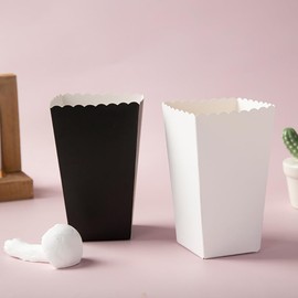 HugeDE 24 Pcs Paper Popcorn Containers Boxes Tall Large Popcorn Bucket White Snack Box Cardboard Candy Boxes Popcorn Machine Accessories for Movie Night Favors