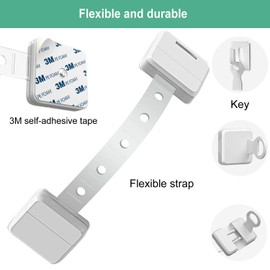 YMCRLUX Child Safety Proof Straps Locks with Key, Kids Security Fridge Lock for Children, Baby Proofing Locks for Cupboard, Freezer, Oven, Toilet, Refrigerator, Window, Cabinet and Drawers (4 Pack)