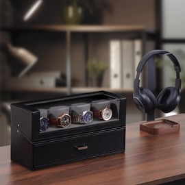 ProCase Watch Case for Men, 10 Slot Watch Display Stand with Acrylic Lid, Watch Display Case with Drawer, 2-Layer Mens Watch Box, Watch Holder Organizer for Men Women -Black