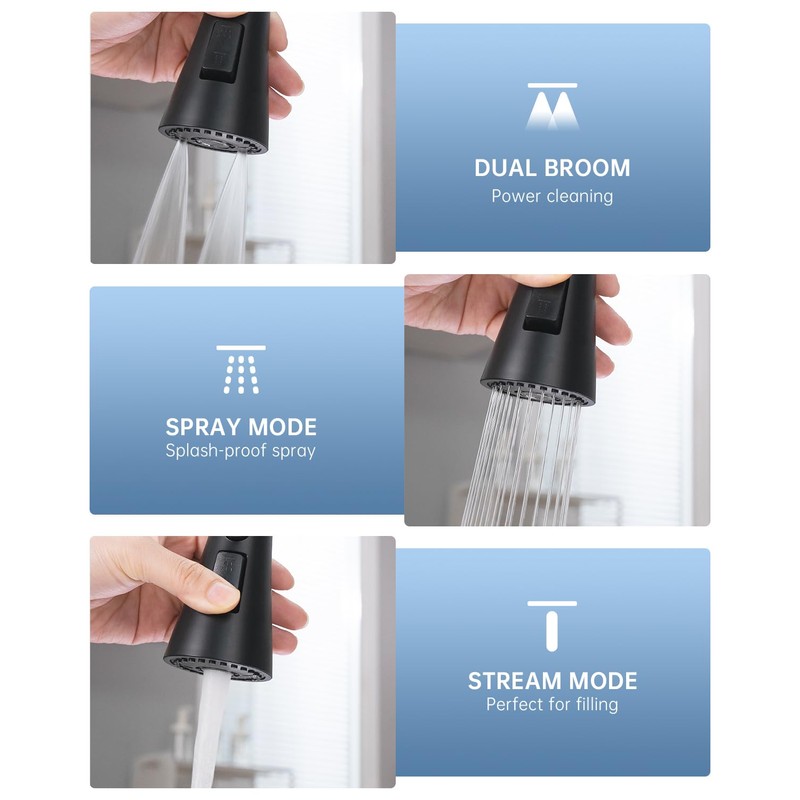 4 Holes Kitchen Faucet Matte Black, Commercial 3 Hole Kitchen