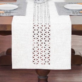 Aomiro Table Runner, Nordic Table Center Cross, Stylish, Table Runner, Table Center, Cloth, Table Decoration, 70.9 x 13.8 inches (180 x 35 cm), White