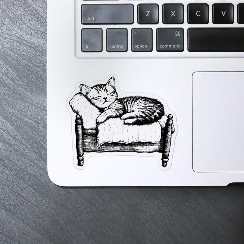 Medium 100mm 'Cute Kitten Sleeping' Transparent/Clear Sticker Decal for Windows/Cars/Walls