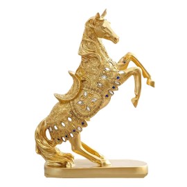 YANTIANCAI Standing Horse Statue, 14.6 Inch Gold Resin Figurine, Contemporary Tabletop Decor for Home Office, Standing Fighting Horse Sculpture Home Decoration (Extra Large)