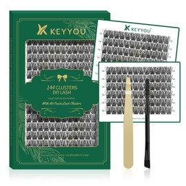 Lash Clusters 144pcs Individual Lashes D Curl 10mm Eyelash Clusters KEYYOU Air Touch Cluster Lashes Super Lightweight Soft Wispy Comfortable Easy DIY at Home(Air02-D-14mm)