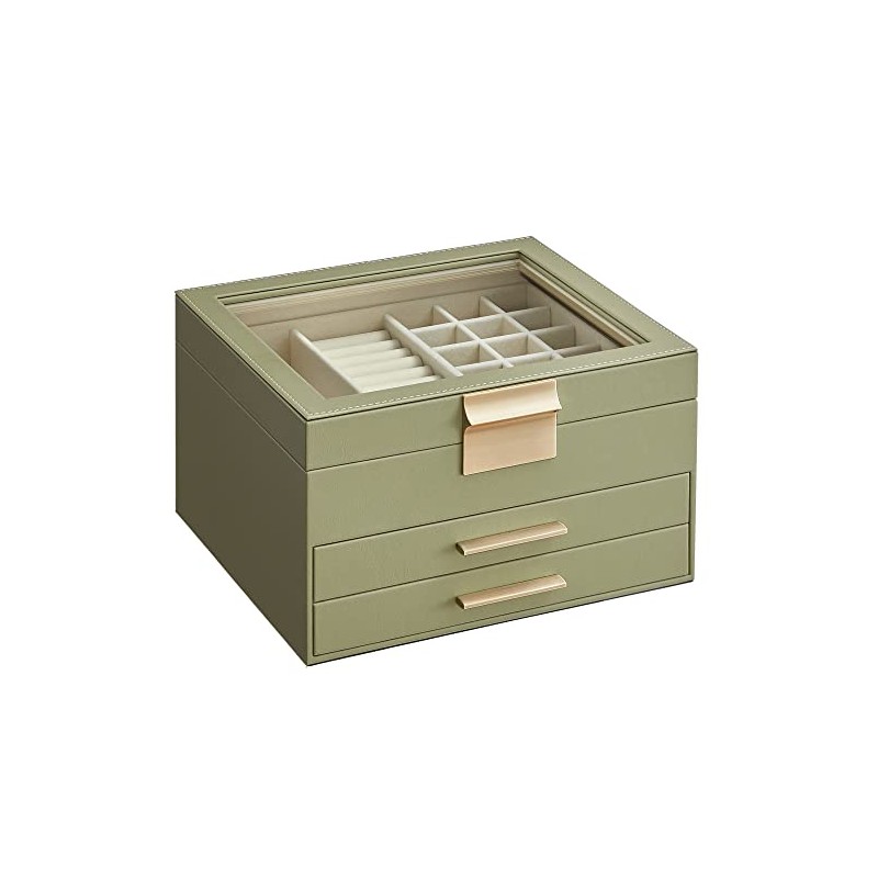 SONGMICS Caja de Joyas, 3 Niveles, Tapa de Cristal, 2
