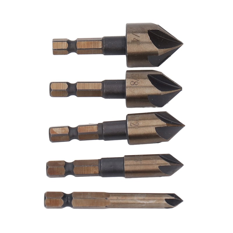 5 Pcs Countersink Drill Bit 1/4in 3/8in 1/2in 5/8in 3/4in