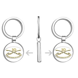 HJ Media Oval Buffalo Soldiers 10th Cavalry Crossed Swords Logo (Historic Black Army) Metal Round Metal Key Chain Keychain Ring