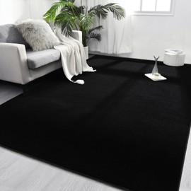 FlyDOIT Area Rugs for Bedroom Living Room, 4x6 Black Super Soft Comfy Thickened Memory-Foam Indoor Carpets, Modern Aesthetic Minimalist Carpet for Boys Girls Adults Apartment Nursery Home Décor