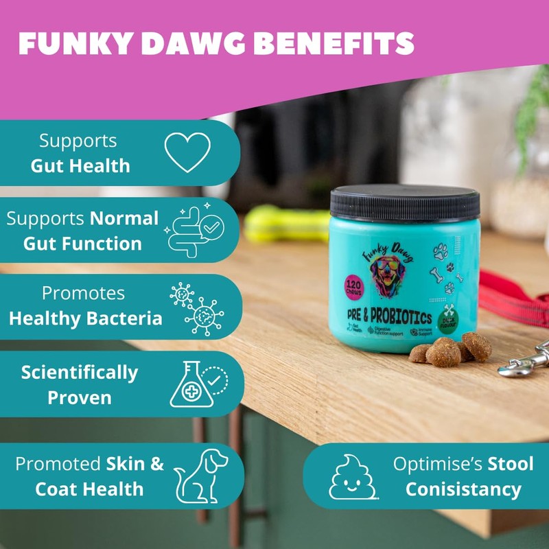 Funky Dawg Premium dog probiotic supplement chews, gut health &