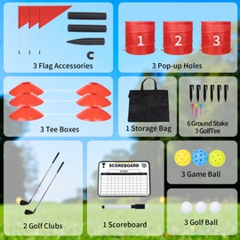 3 Holes-Outdoor Backyard Golf Game Set,Outdoor Yard Golf Chipping Game with 2 Clubs,Ball and Flag,Fun for All Crowd, Perfect for Beach,Park,Lawn and Camping