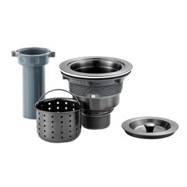 OUGOO 3-1/2-inch Kitchen Sink Drain, Stainless Steel Removable Deep Basket Strainer, Black Kitchen Sink Drain with Tailpiece