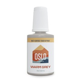 Oslo Home Touch Up Paint, 20ml Warm Grey Matte, Made in USA, w/brush in bottle, quick drying, self-priming, for rental and home repairs, walls, trim, kitchen cabinets, furniture, and more