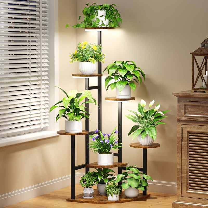 Corner Plant Stand with Grow Lights, 7 Tier Plant Stand