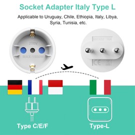 Ticenpe Adapter Italien Steckdose 3 Stück Reiseadapter Italia, Europa/Deutschland auf Italien Reisestecker für Italien, Syrien, Uruguay, Chile, Malediven, Steckdosenadapter Italien Typ-L