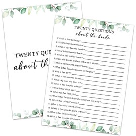 HQLOW Twenty Questions About The Bride Game -Wedding Shower Games, Bridal Shower Games 30 Guests for Engagement Wedding Party(Eucalyptus Botanical Style) -0009