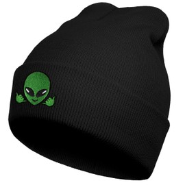 Koesnbre Black Alien Embroidered Beanie Hats for Men Women, Winter Funny Knit Hat, Alien Stuff Accessories Gifts