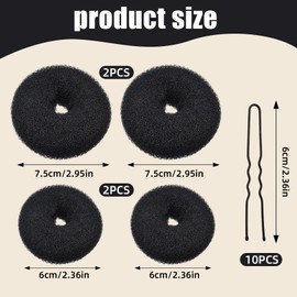 Pack of 14 Bun Cushions, Small Hair Bun Maker, Rings Bun Donut Bun, Hair Styling Hair Bun Scrunchie, Ballet for Hair Bun Cushion, Hair Clips Girls, Women Hairstyle Aid, Black Doughnut Set