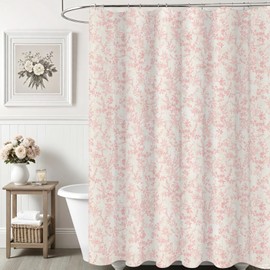 Ksriylm Shower Curtain Made of Dense Flowers Made of Polyester Linen, Beautiful Flower Style Decorating Curtain Shower Curtains, 180 x 180 cm, Chic Fabric Cloth Flower Leaves Shower Curtain with 12
