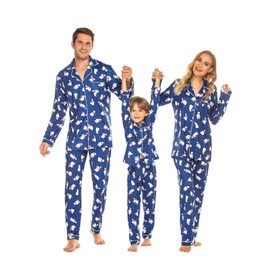 Ekouaer Christmas Family Matching Pajamas Long Sleeve Button Down Pj Set Festival Party Sleepwear,Blue Polar Bear,Kids,14-15Y