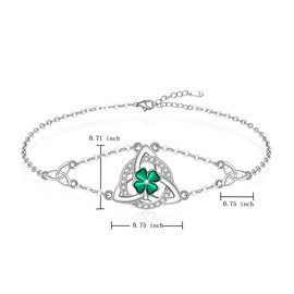 ST Patricks Day Shamrock Bracelet for Women Sterling Silver Irish Good Luck Four Leaf Clover Bracelet Celtic Knot Triangle Green Friendship Jewelry Holiday Gifts