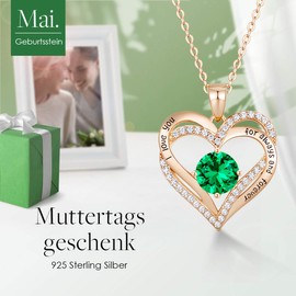 CDE Necklace 925 Sterling Silver, Forever, Love, Heart, Rose Gold Plating, Birthstone Pendant, Necklaces for Women, Jewellery Gift with 5A Cubic Zirconia, Sterling Silver