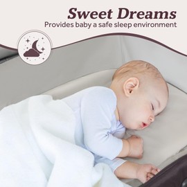 GEGOSEN Portable Baby Playard 4 in 1 Design, Foldable Baby Playpen with Removable Bassinet, Canopy and Changing Table, Infant Playrad, Nursery Center Travel Crib (Toys Not Included)