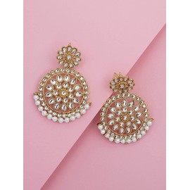 I Jewels 18K Gold Plated Indian Wedding Bollywood Beads With Faux Kundan Chandbali Earrings (E2462-1) () White