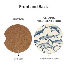 Neukim 2pcs Car Cup Holder Coaster Car Coaster Hand Drawn Shark Absorbent Car Coaster Absorbent Drink Coaster for Car Decor Auto Accessories