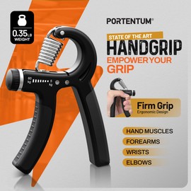 PORTENTUM Hand Grip for Forearm – 5-Piece Set, Adjustable Hand Strengthener, Hand Exerciser, Finger Stretcher, Grip Ring, and Stress Relief Ball.