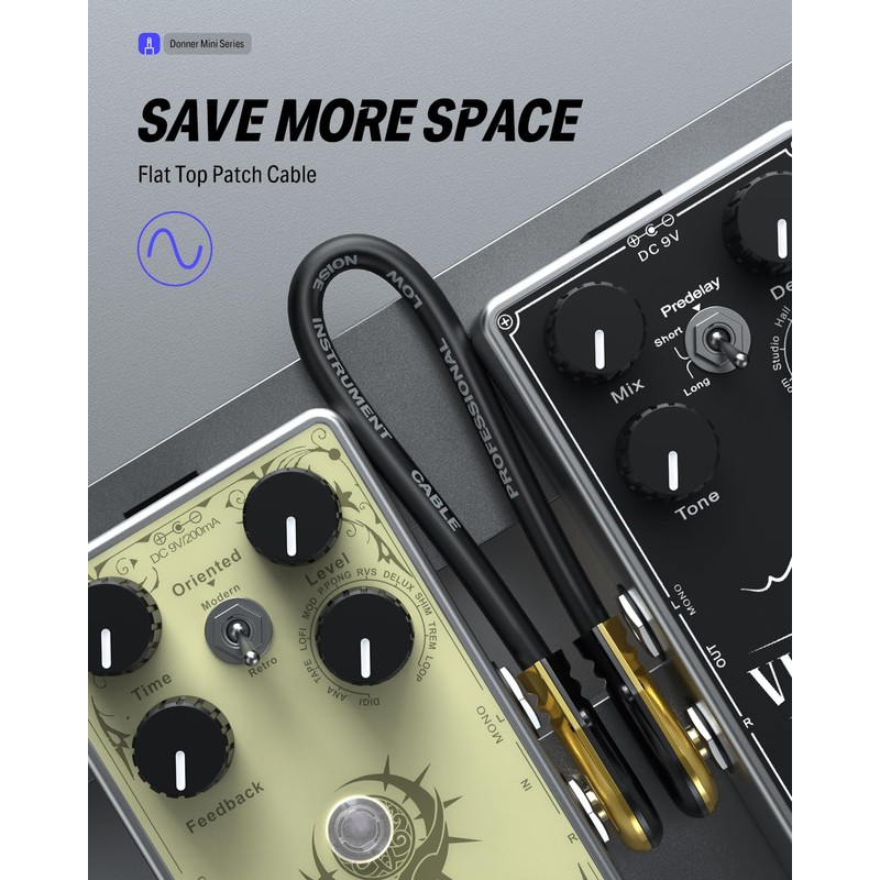 Donner Guitar Patch Cables Right Angle 12 Inch 30cm 1/4