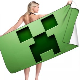 Miinnecraft Beach Towel, Bath Towel, Microfibre Beach Towel, Children's Shower Towel, Quick Drying Bath Towel, Portable Children's Towel, Camping Towel, Beach Mat for Gym, Travel, Sauna (150 x 75 cm)