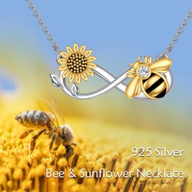 TIGER RIDER Bee Necklace for Women Sterling Silver Cute Animal Axolotl Dragonfly Moth Owl Black Cat Pendant Necklaces Animals Jewelry Birthday Gifts for Women Wife (Bee)
