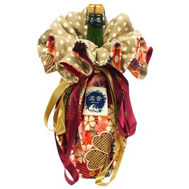 Furoshi Drawstring (Comes with Scrunchie 2P) Fashionable Pouch, Furoshi Kinchaku (Pique Cherry Blossom x Beige Dots)