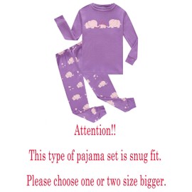 KikizYe Little Girls Elephant Jammies Long Sleeve Pajamas Cotton Pjs Size 7