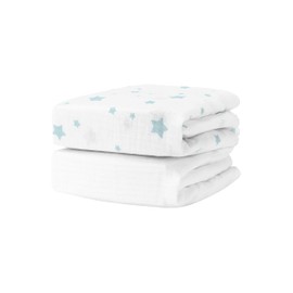 Newton Baby Organic Fitted Crib Sheets (2-Pack) - 100% Breathable and Ultra-Soft, 100% Organic Muslin Cotton, Stardust in Moonstone Mist & Solid White, Fits Standard Cribs