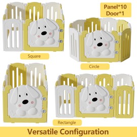 Aoole Foldable Dog Play Pen Indoors, Non-Slip Sturdy Puppy Playpen with Door, 25.5" H 10-Panel Adjustable Shape Dog Fence Pen for Small/Medium Dogs, Thickened, Easy to Store, White+Yellow