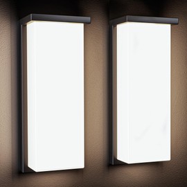 WISELUME Black 18/20/22W 14in Outdoor Wall Light Fixtures, IP65 Waterproof, 3-Color Temp Adjustable Porch Lights, Modern Exterior Sconces for House, Front Door, Walkway, Stairs, 2 Pack Wall Mount