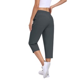 MoFiz Womens Cargo Sweatpants Lightweight Hiking Capris Pants Outdoor Quick Dry Travel Athletic Joggers M Gray-Blue