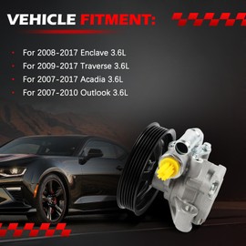 Autodevil 20-2403 Power Steering Pump Fit for 2008-2017 Enclave 3.6L, 2009-2017 Traverse 3.6L, 2007-2017 Acadia 3.6L, 2007-2010 Outlook 3.6L, Power Assist Pump with Pulley Replacement for 21-2403