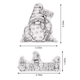 ALIBBON 2 Pcs Easter Gnomes Clear Stamps for Card Making and Photo Album Decorations, Happy Easter Gnomes Stamps, Easter Egg Gnomes Transparent Silicone Stamps for Crafting and DIY Scrapbooking